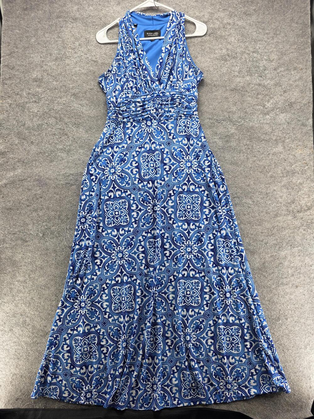 Black Label By Evan-Picone Dress Womens 6 Blue Halter Maxi Sundress Ruched